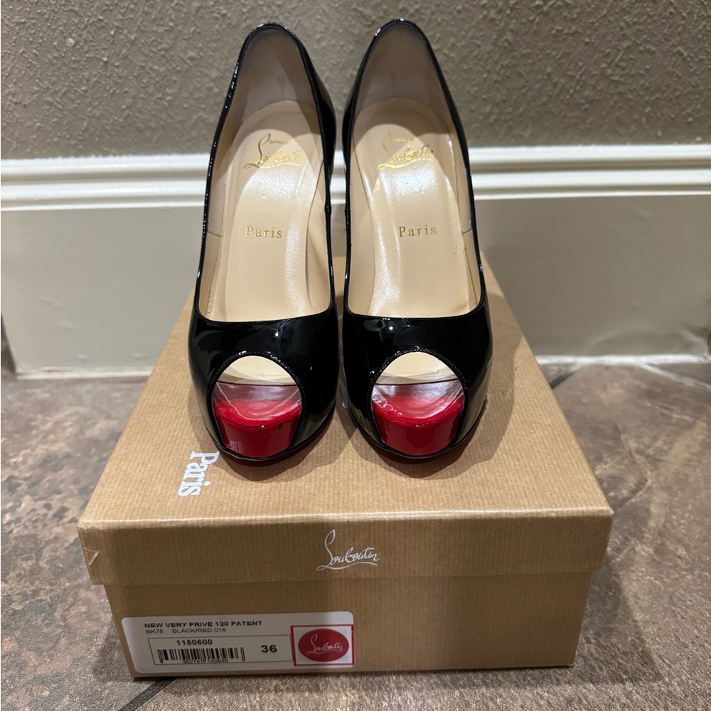 Christian Louboutin Black and Red Peep Toe Heels